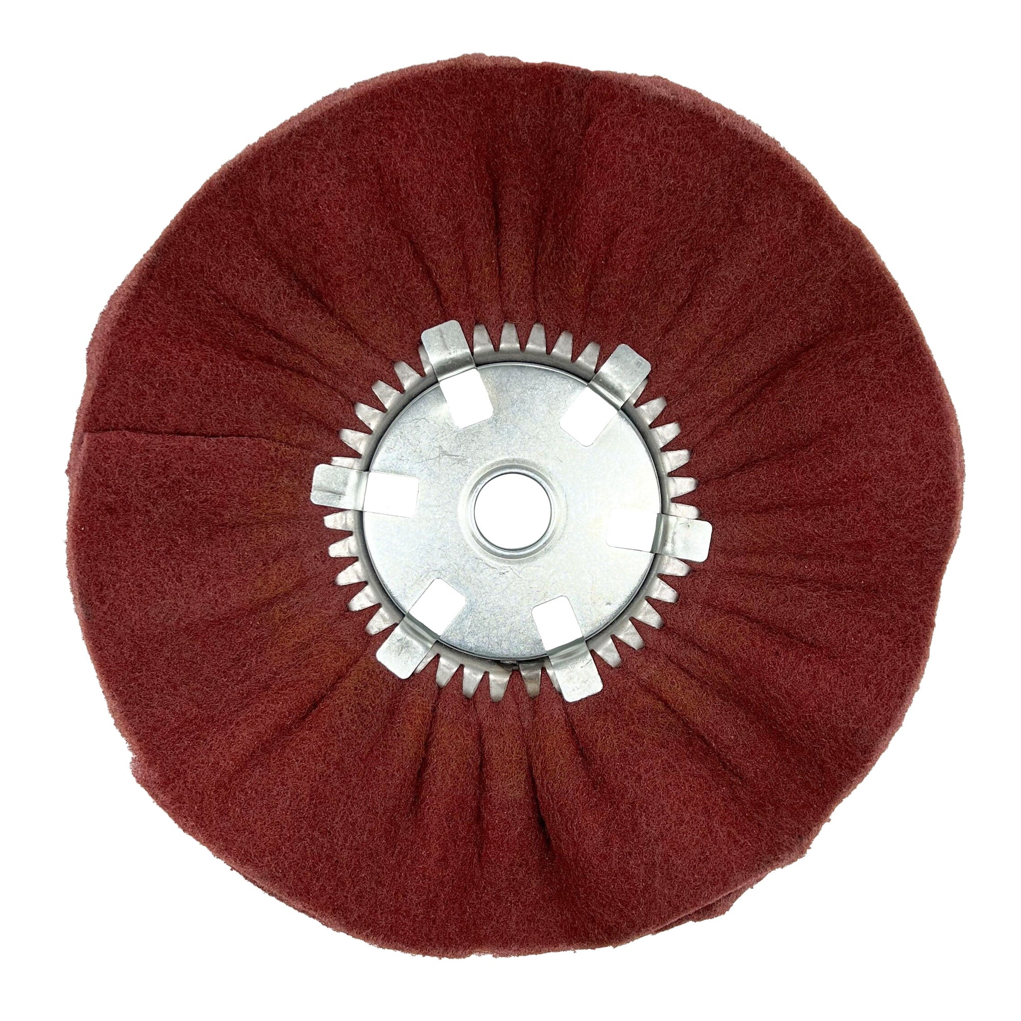 Alt text: 14-inch Satin Buffing Wheel for Polishing Machines, ideal for metal restoration and achieving a smooth finish.