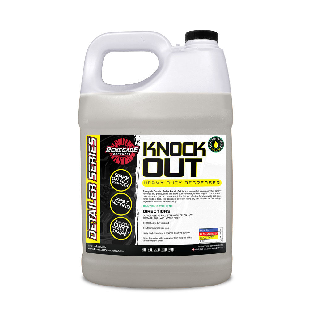 Image of Knock Out Heavy Duty Degreaser bottle, ideal for removing tough oil and grime from vehicle surfaces.