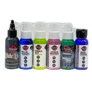 Assorted Renegade Products Sample Packs featuring cleaners, degreasers, polishes, and conditioners in various two-ounce bottles and sample bars.