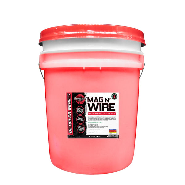Mag N' Wire Acid Wheel Cleaner and Aluminum Brightener bottle with label visible, ideal for cleaning and polishing vehicle wheels.