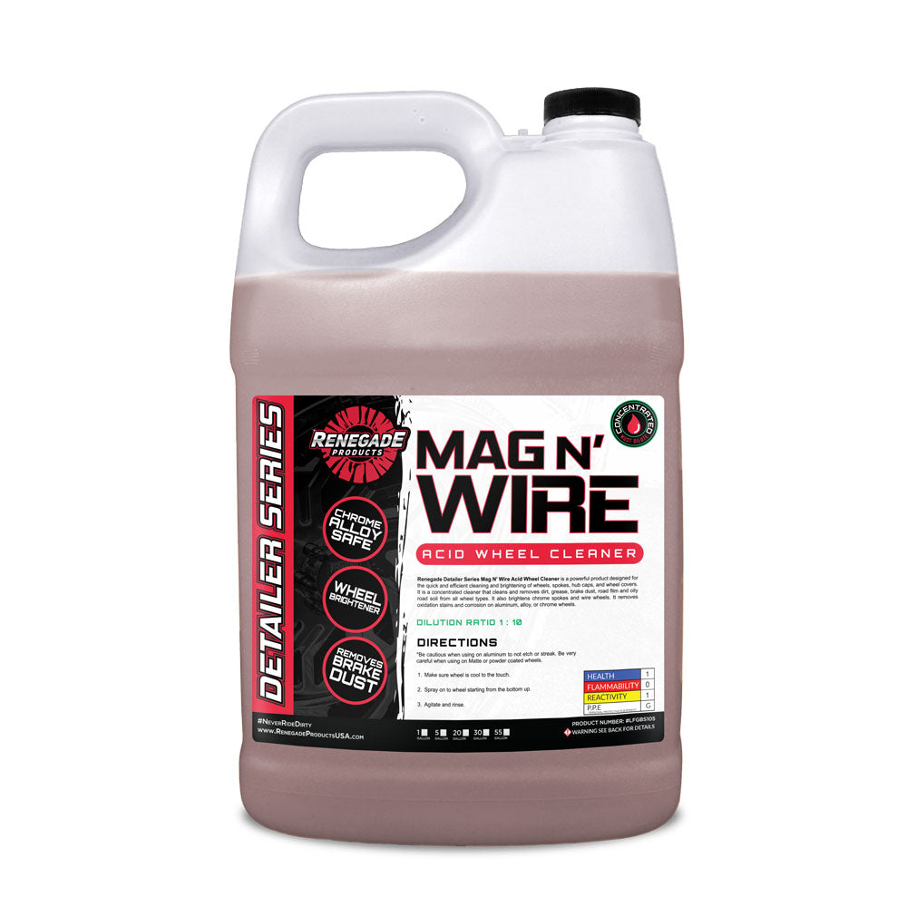 Mag N&#39; Wire Acid Wheel Cleaner &amp; Aluminum Brightener bottle for cleaning and shining car wheels and aluminum surfaces.