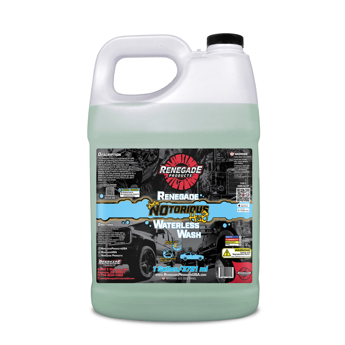 Renegade NOtorious H2O Waterless Wash bottle with microfiber towel, perfect for eco-friendly, scratch-free car cleaning.