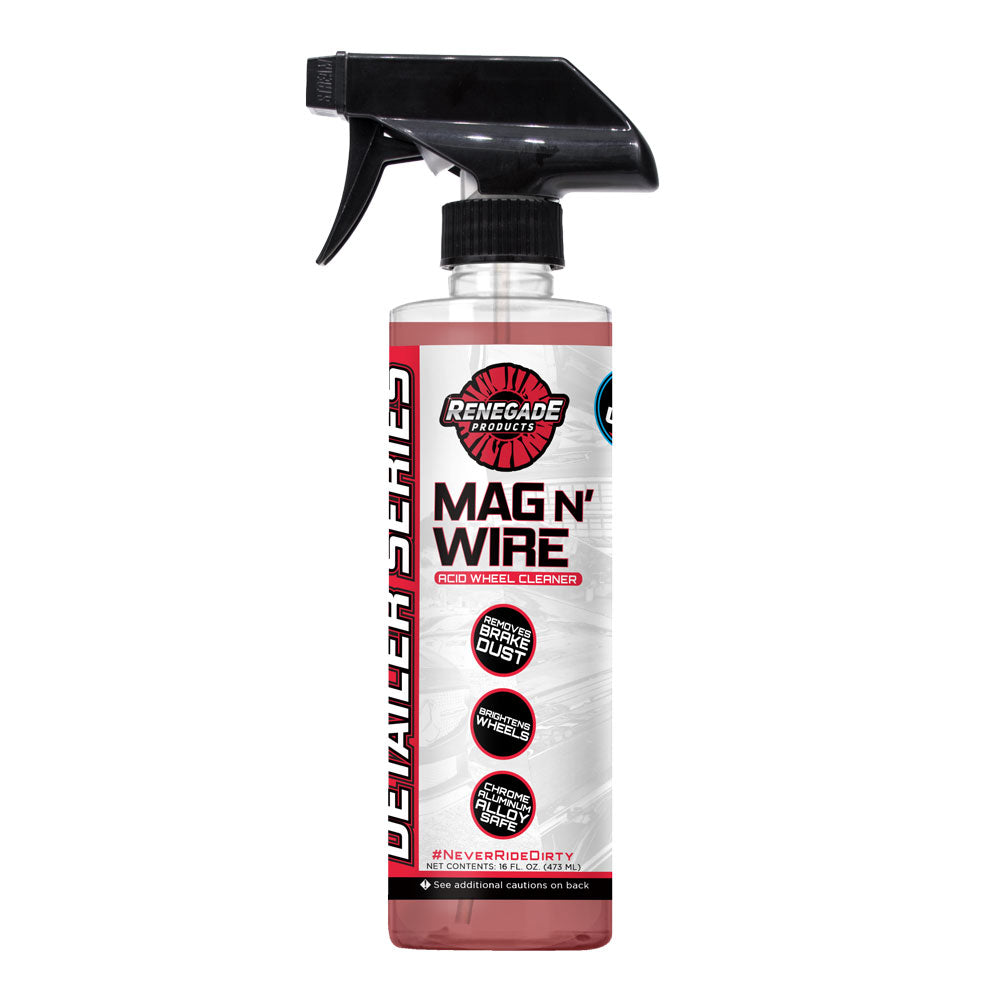 Mag N' Wire Acid Wheel Cleaner & Aluminum Brightener bottle, effective for removing grime and adding shine.