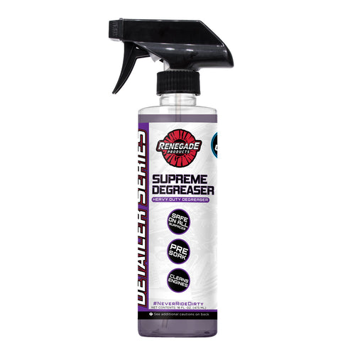 Supreme Degreaser bottle, ideal for removing grease from engines and surfaces, with ingredients list visible.