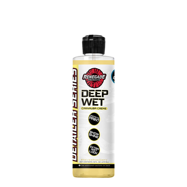 Container of Deep Wet Carnauba Crème with label, ideal for enhancing car shine and protection.