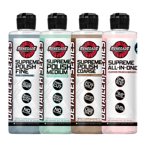 Variety of Supreme Paint Correction Polishing Compounds for different finishes and defect removal.