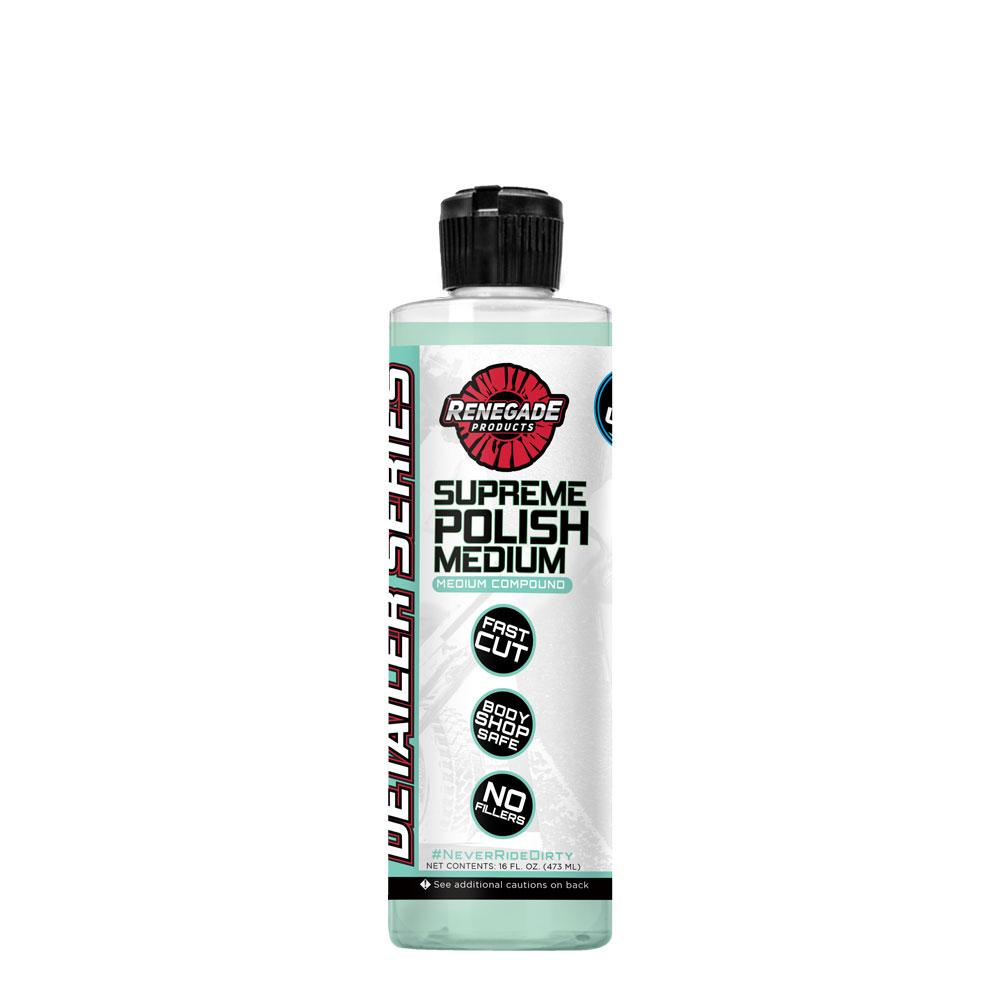 Alt text: Variety of Supreme Paint Correction Polishing Compounds, including fine, medium, coarse, and all-in-one options.