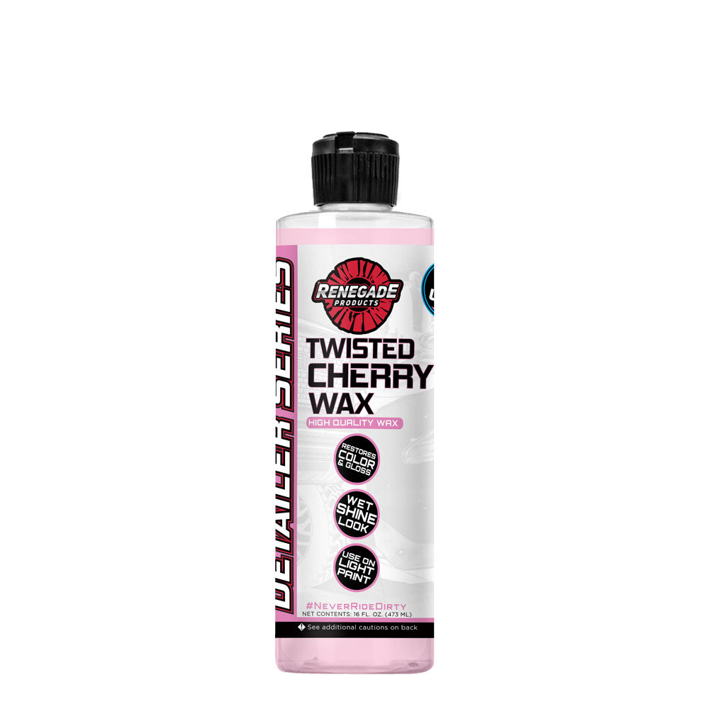 Alt text: Jar of Twisted Cherry Wax with red color and cherry scent for enhancing vehicle shine and protection.