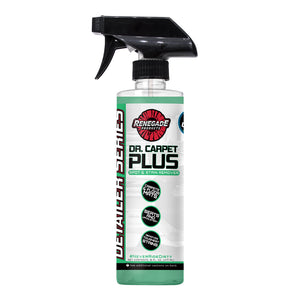 Dr. Carpet Plus Spot & Stain Remover bottle designed to clean vehicle interiors, effective on various fabrics.