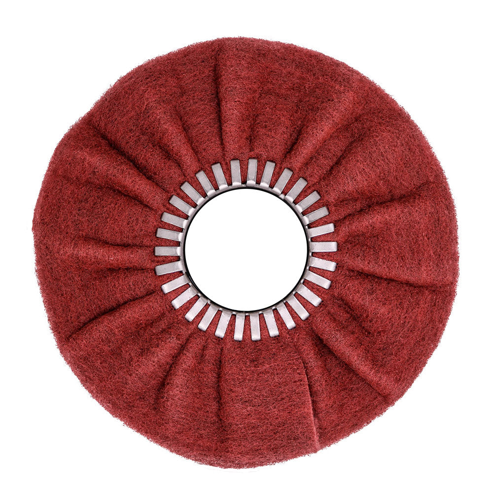 Pack of 5 Satin Airway Buffing Wheels for Angle Grinders, ideal for metal restoration.