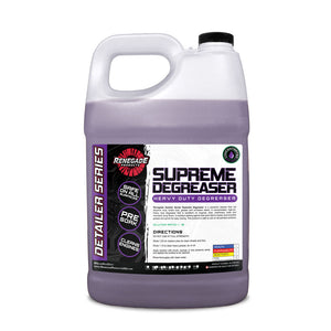 Supreme Degreaser bottle ready to tackle tough stains on engines, tires, and machinery with powerful ingredients.