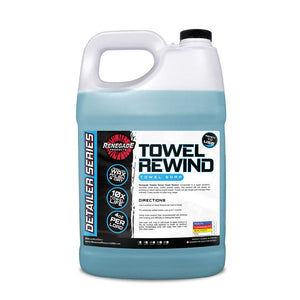 Renegade Detailer Series Towel Rewind concentrate in a clear bottle, perfect for maintaining towel softness without residue.