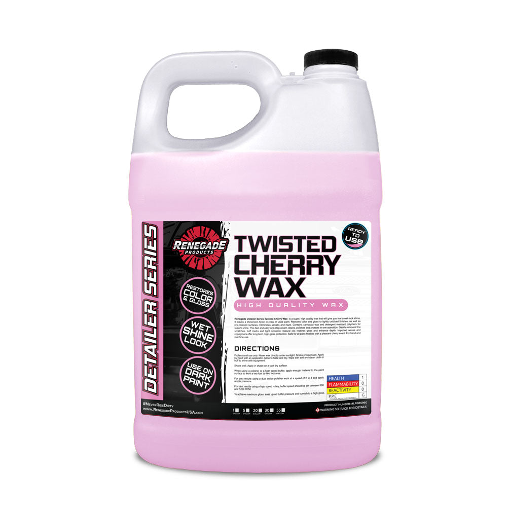Alt text: Twisted Cherry Wax container showcasing its vibrant red color and cherry branding, ideal for enhancing vehicle shine and protection.