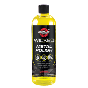 Wicked Metal Polish container displaying its use for cleaning and polishing various metals like brass, copper, and silver.