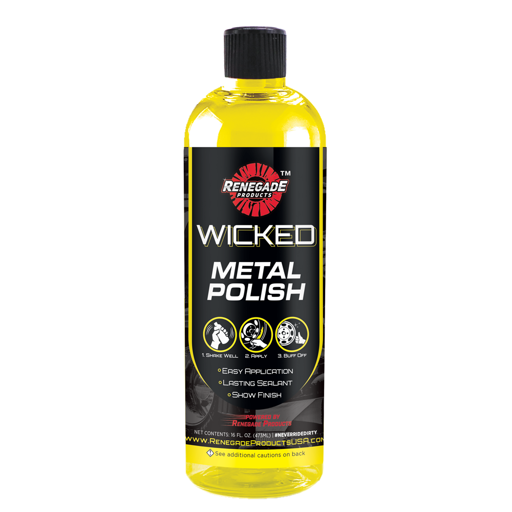 Wicked Metal Polish container displaying its use for cleaning and polishing various metals like brass, copper, and silver.