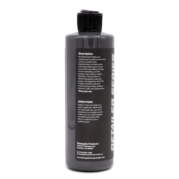 16 oz bottle of Graphene & Ceramic Black Paint Polish, designed for scratch resistance and high gloss finish on vehicles.