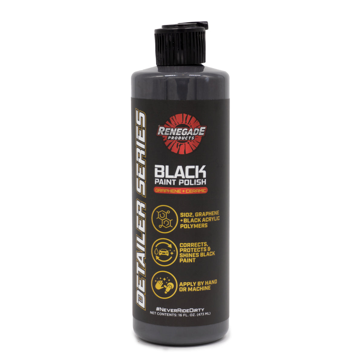 Alt text: Graphene &amp; Ceramic Black Paint Polish 16 Oz bottle, designed for enhancing and protecting car paint with added durability and gloss.