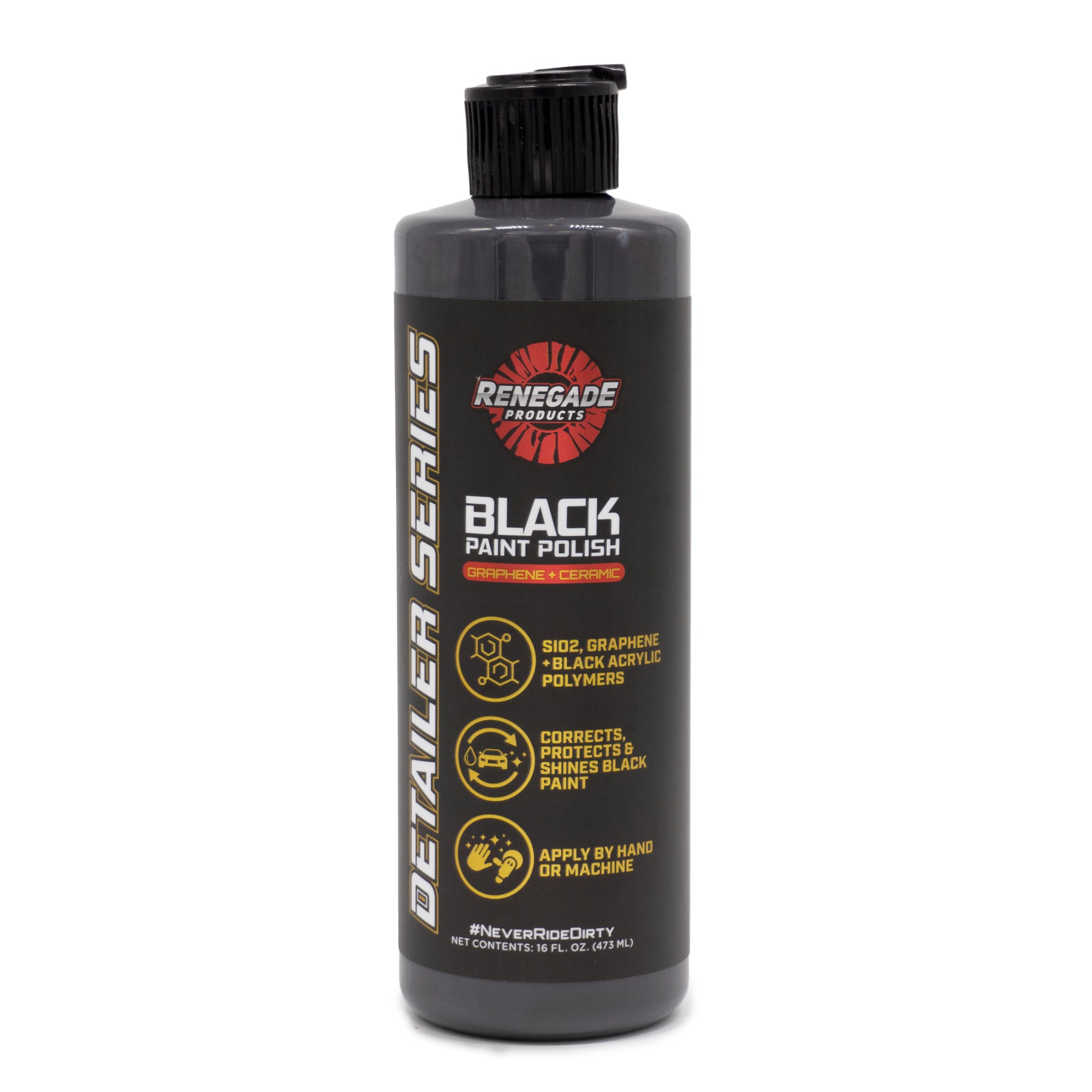 Alt text: Graphene & Ceramic Black Paint Polish 16 Oz bottle, designed for enhancing and protecting car paint with added durability and gloss.
