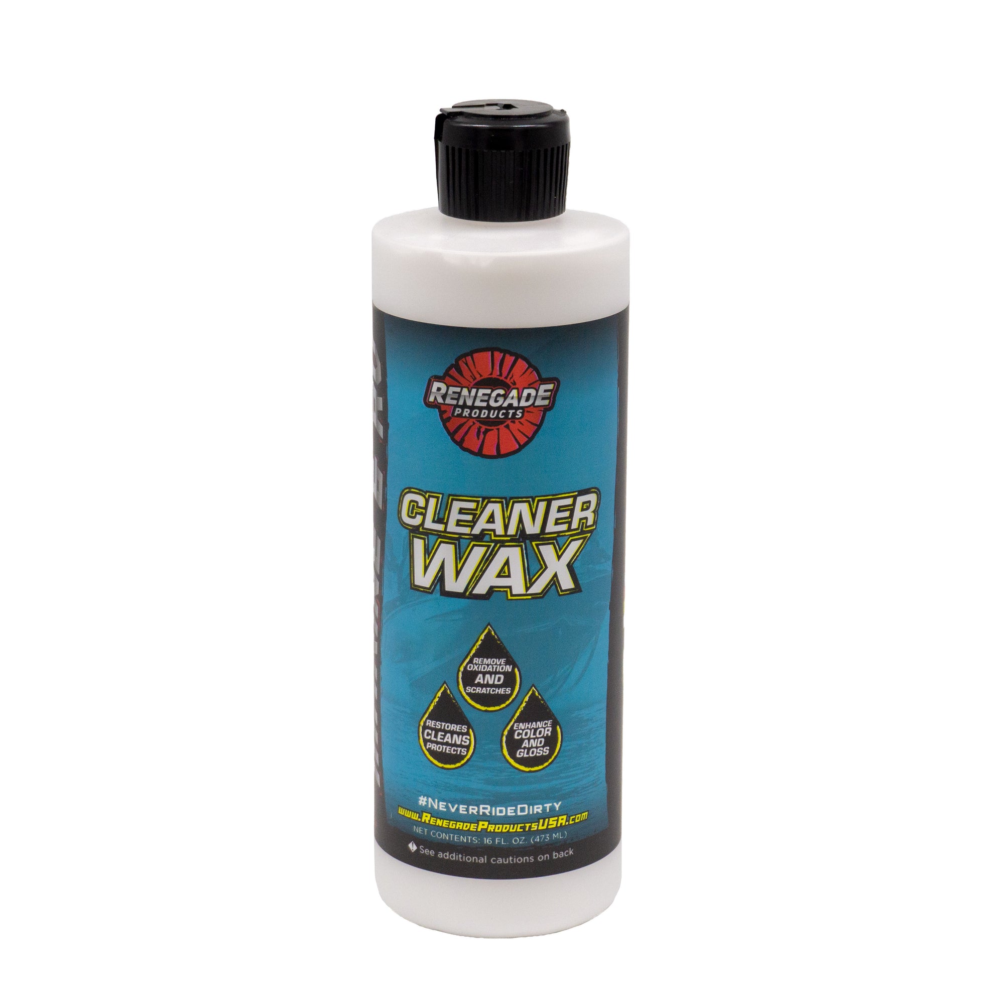 Marine & RV Cleaner Wax bottle by Renegade, ideal for cleaning and protecting fiberglass surfaces.