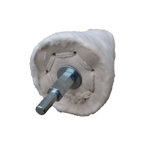 Cone Polishing Pad for metal restoration, designed to reach intricate areas, used with liquid metal polish.