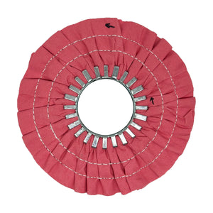 Stack of 9-inch Stitched Airway Buffing Wheels for precision metal polishing on various surfaces.