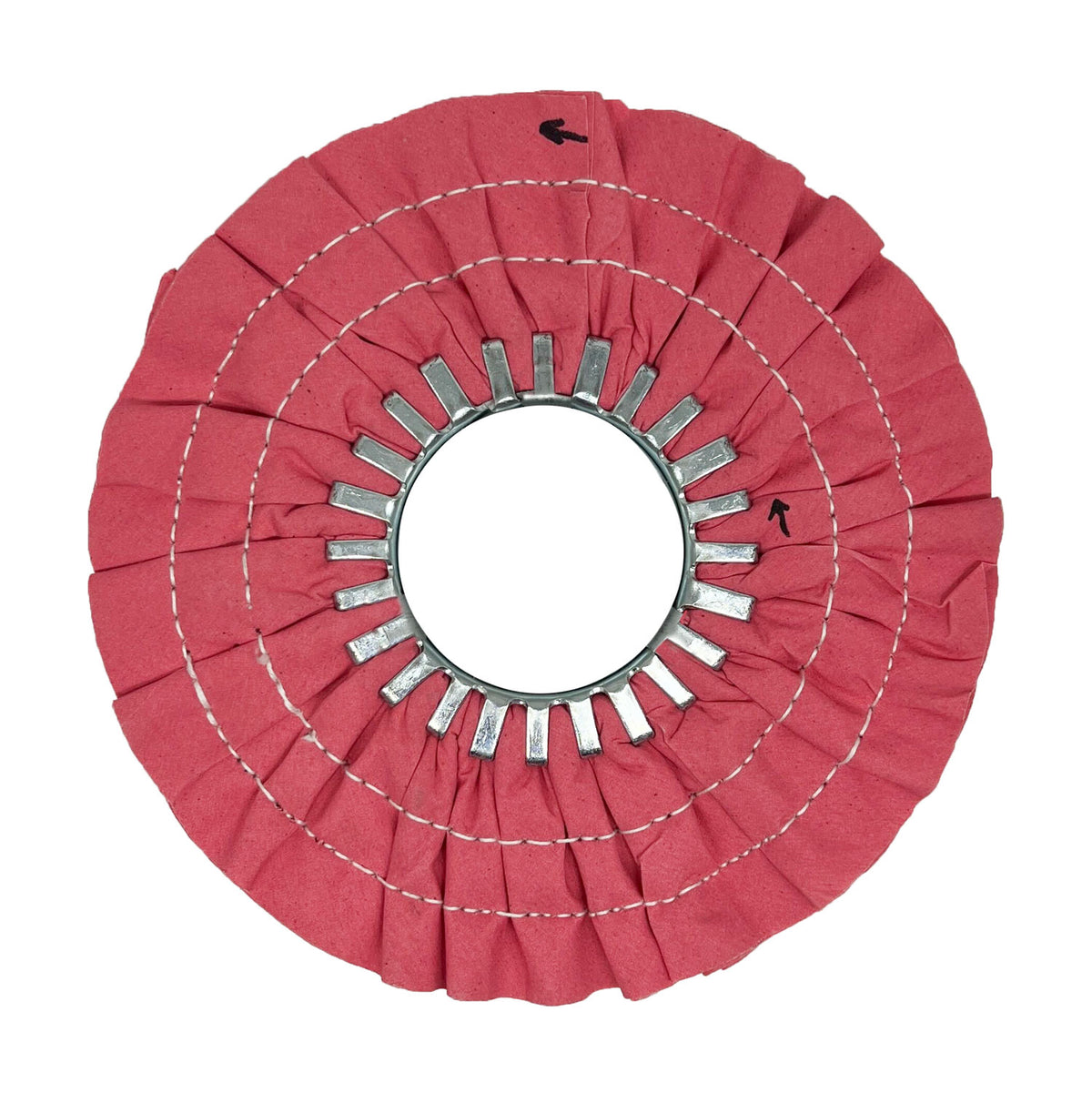 Stack of 9-inch Stitched Airway Buffing Wheels for precision metal polishing on various surfaces.