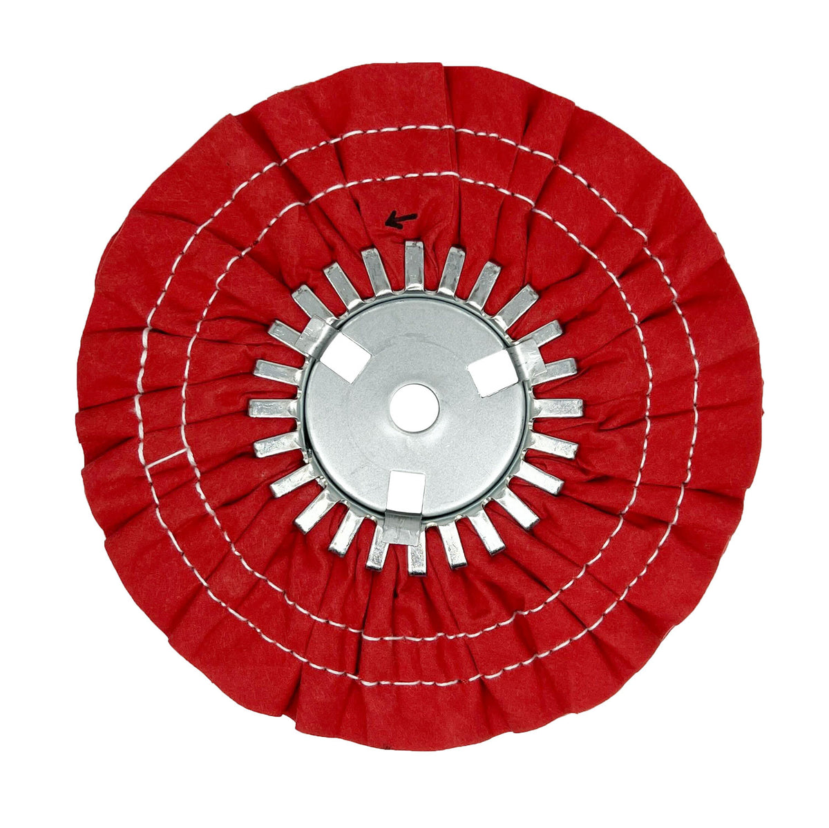 Close-up of 9 Stitched Airway Buffing Wheels, ideal for precise metal polishing on aluminum and stainless steel.