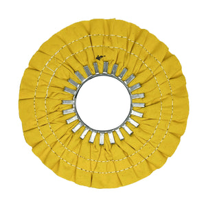Assorted 9-inch Stitched Airway Buffing Wheels for precise metal polishing on aluminum and stainless steel.