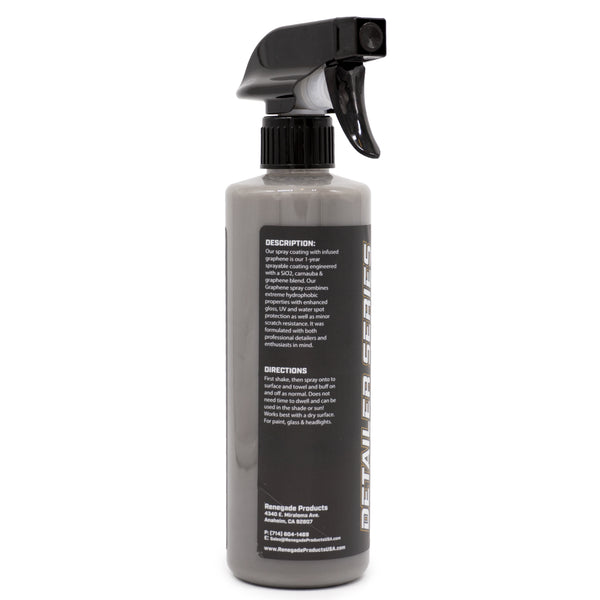 16 oz bottle of Renegade Products Graphene + Ceramic Spray Coating, offering 1-year protection and enhanced gloss.