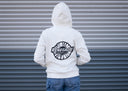Women's Renegade Products Hoodie in Black, White, and Blush Pink with Buffing Wheel logo.