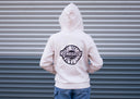 Women's Renegade Products Hoodie in Black, White, and Blush Pink with Buffing Wheel logo
