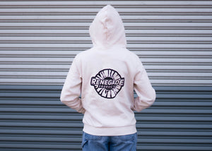 Women's Renegade Products Hoodie in Black, White, and Blush Pink with Buffing Wheel logo