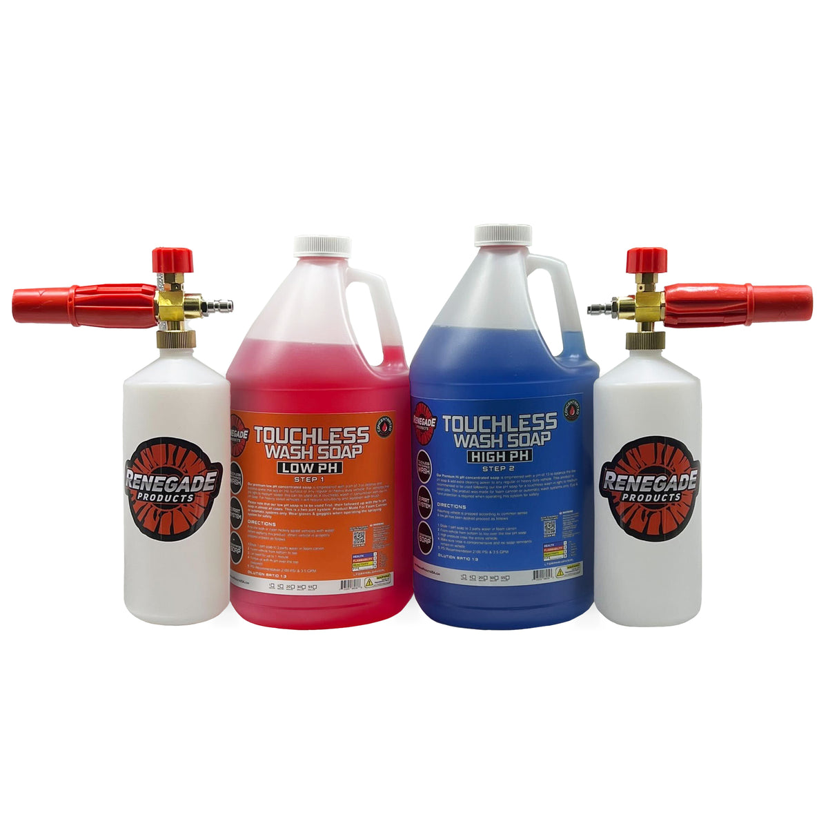Touchless 2-Step Truck Wash Soap System with low and high pH soaps, safe and effective for easy vehicle cleaning.