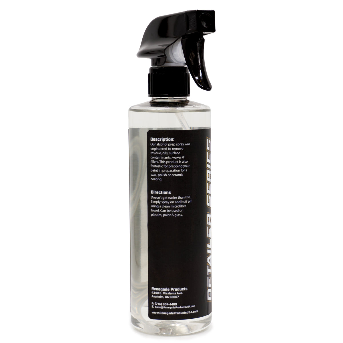 16 Oz bottle of Alcohol Prep Spray, ideal for vehicle detailing, removing oils and waxes, on a clean white background.
