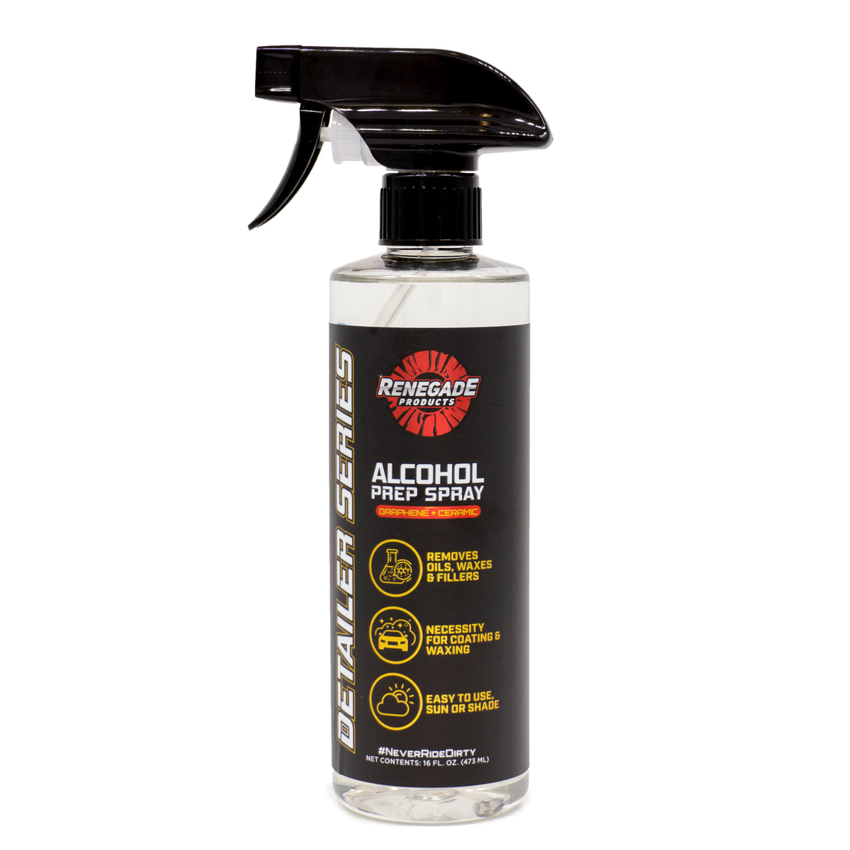 Alt text: 16 oz bottle of Alcohol Prep Spray designed for effective removal of oils, residues, and waxes from vehicle surfaces.