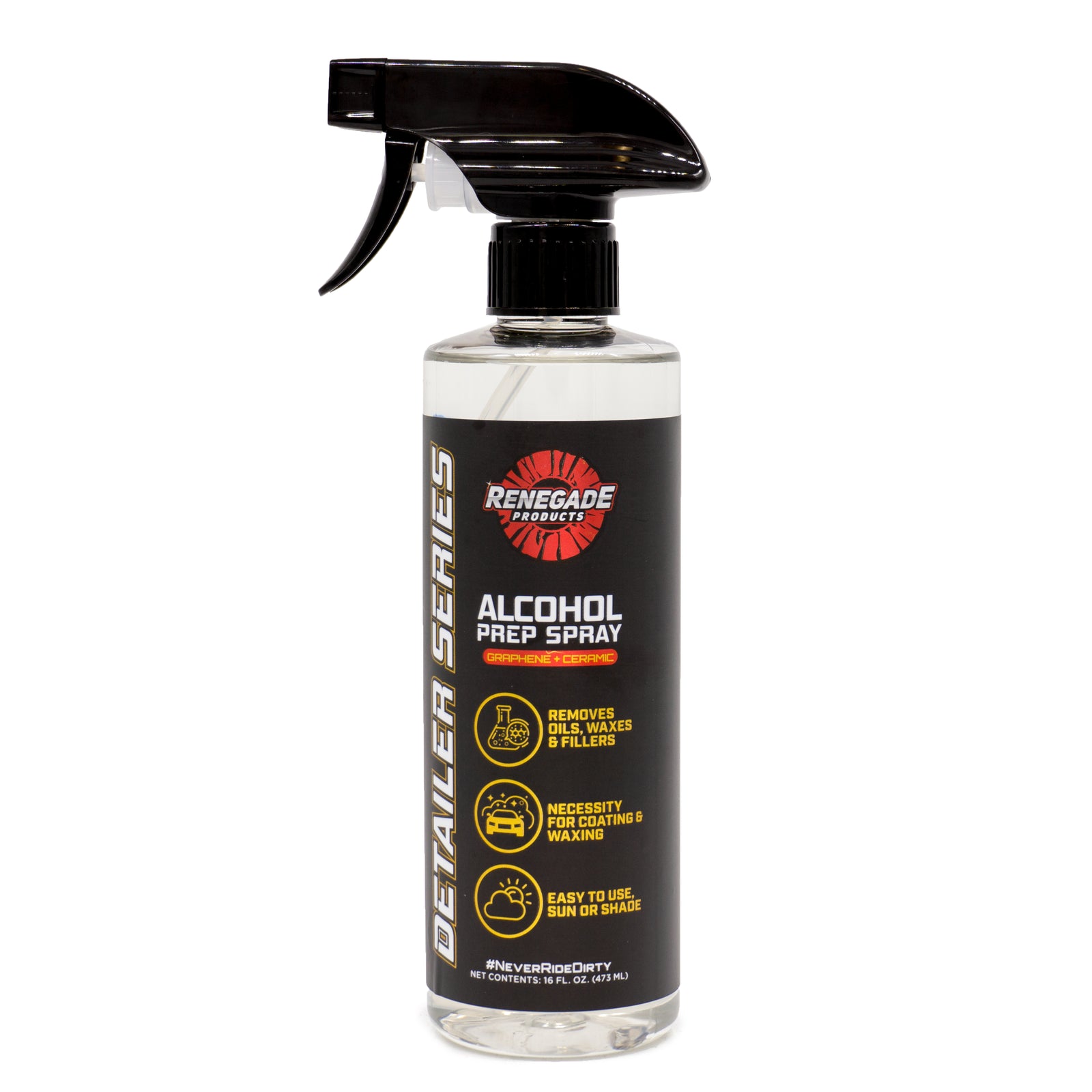 Alt text: 16 oz bottle of Alcohol Prep Spray designed for effective removal of oils, residues, and waxes from vehicle surfaces.
