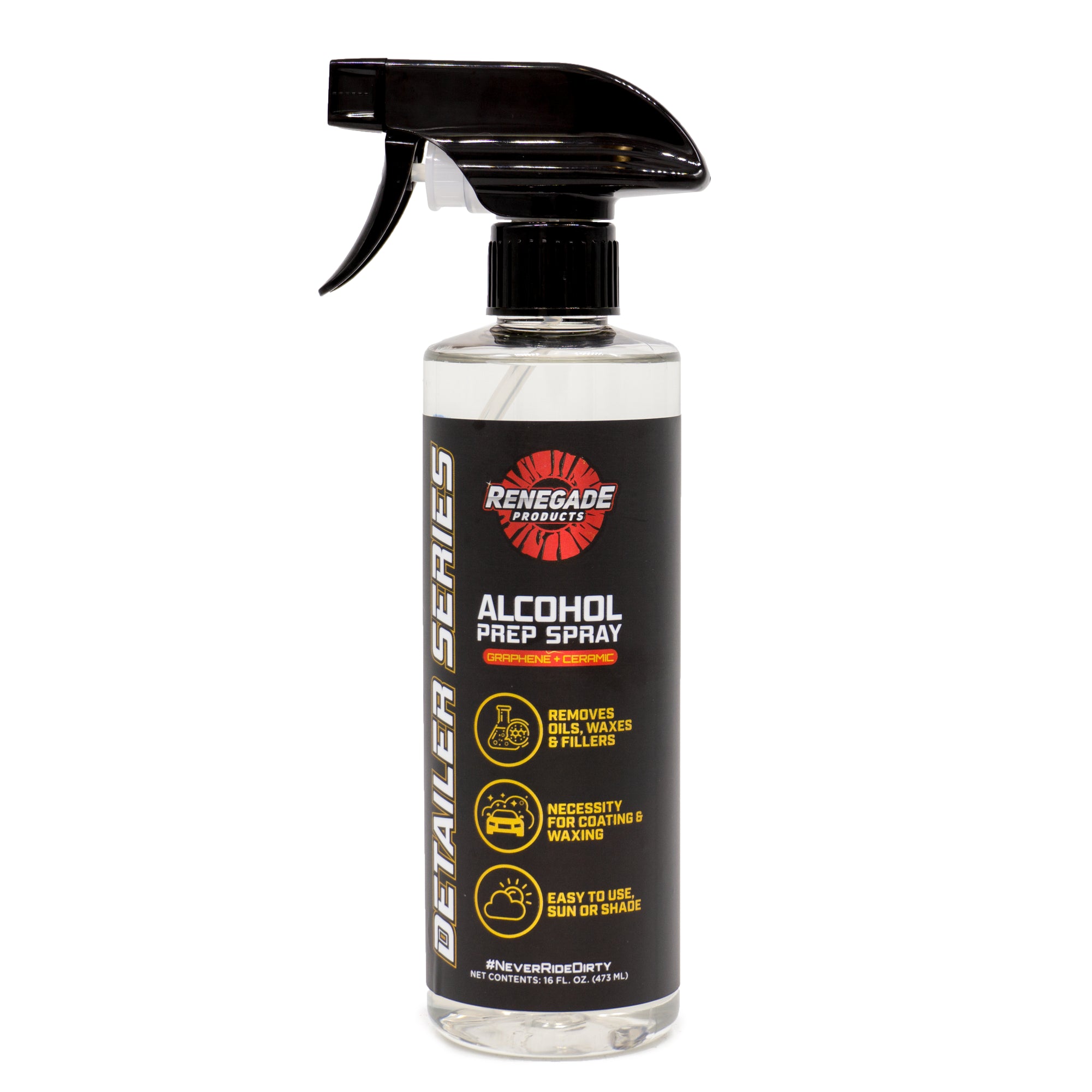 Alt text: 16 oz bottle of Alcohol Prep Spray designed for effective removal of oils, residues, and waxes from vehicle surfaces.