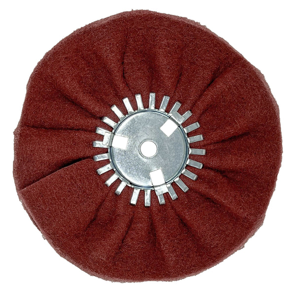 Pack of 5 Satin Airway Buffing Wheels for Angle Grinders, ideal for metal restoration.