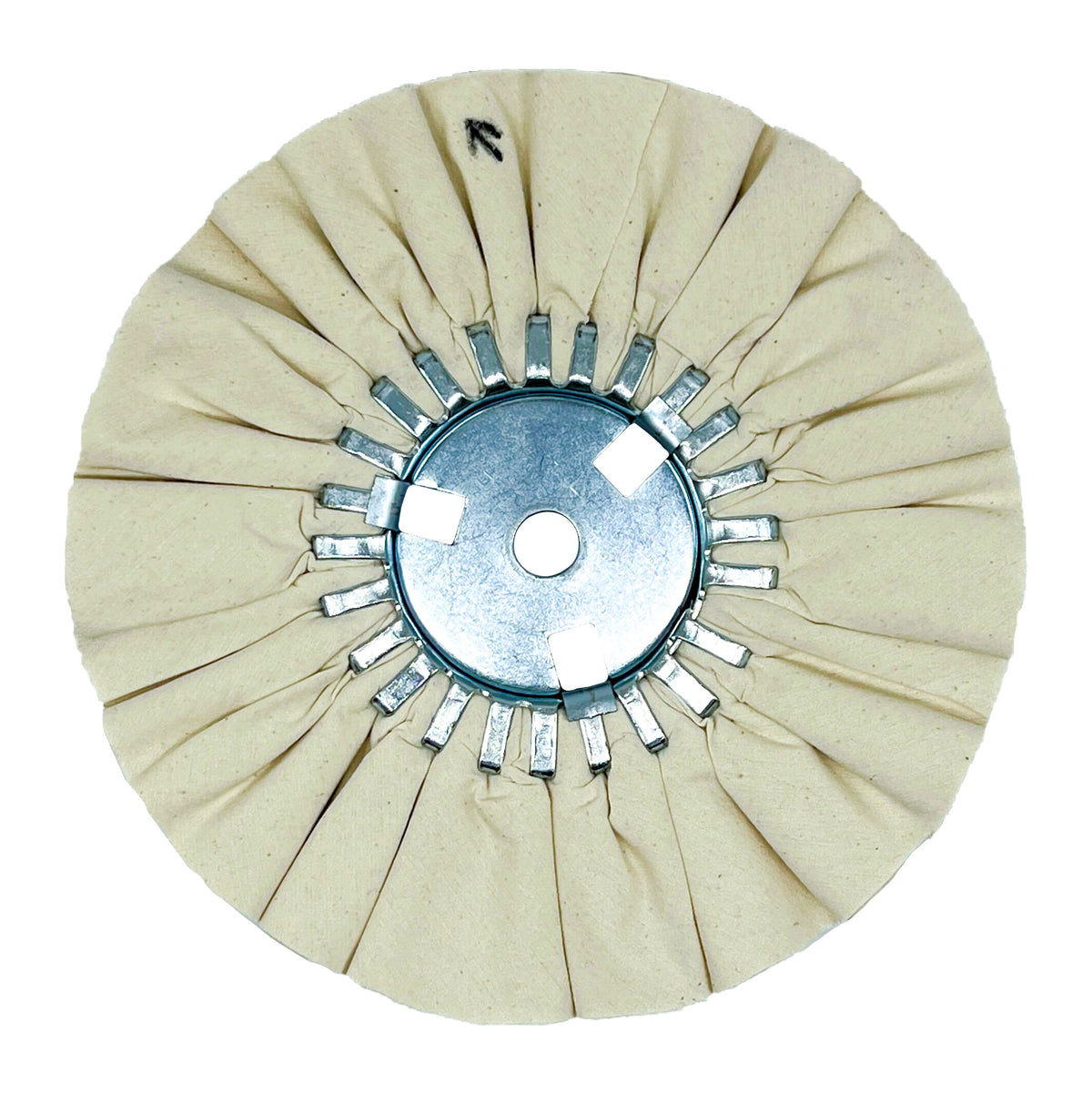 Assorted Airway Buffing Wheels in orange, yellow, red, and pink for metal polishing with size and RPM chart.