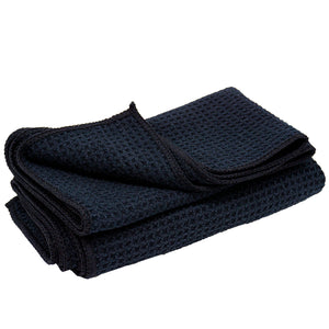 Pack of 3 microfiber waffle towels designed for cleaning glass surfaces with advanced weave technology.