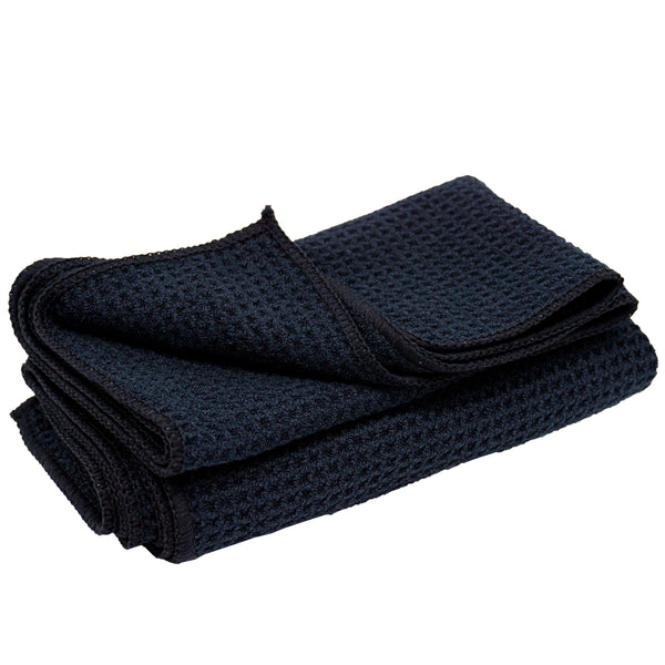 Pack of 3 microfiber waffle towels designed for cleaning glass surfaces with advanced weave technology.