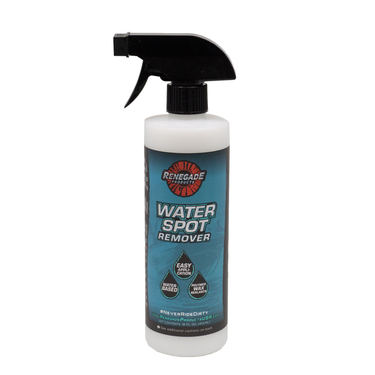 Alt text: Bottle of Renegade Marine &amp; RV Water Spot Remover, ideal for removing hard water spots on various surfaces.