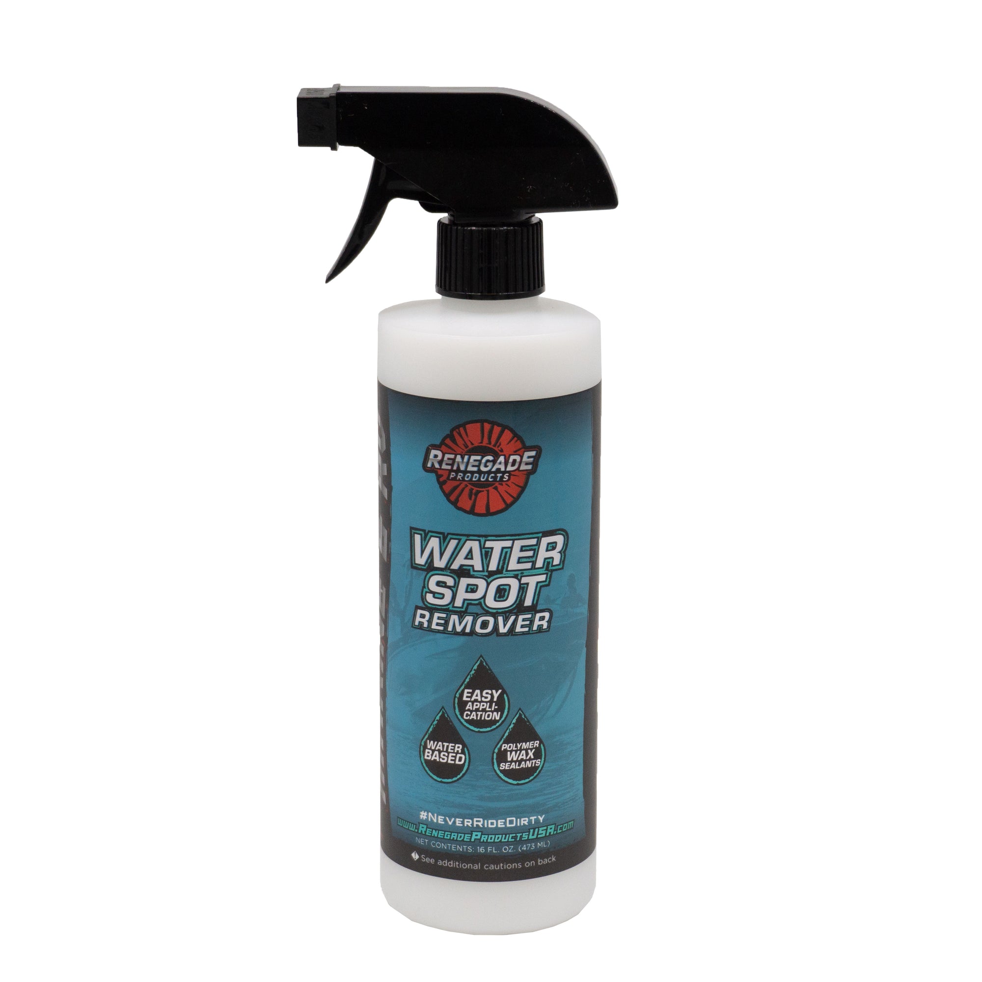 Alt text: Bottle of Renegade Marine & RV Water Spot Remover, ideal for removing hard water spots on various surfaces.
